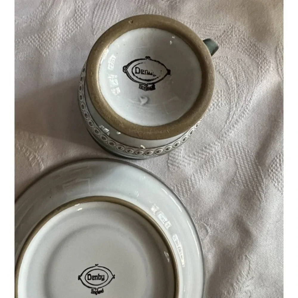 Blue‎ Denby Green Venice Footed Cup & Saucer EUC